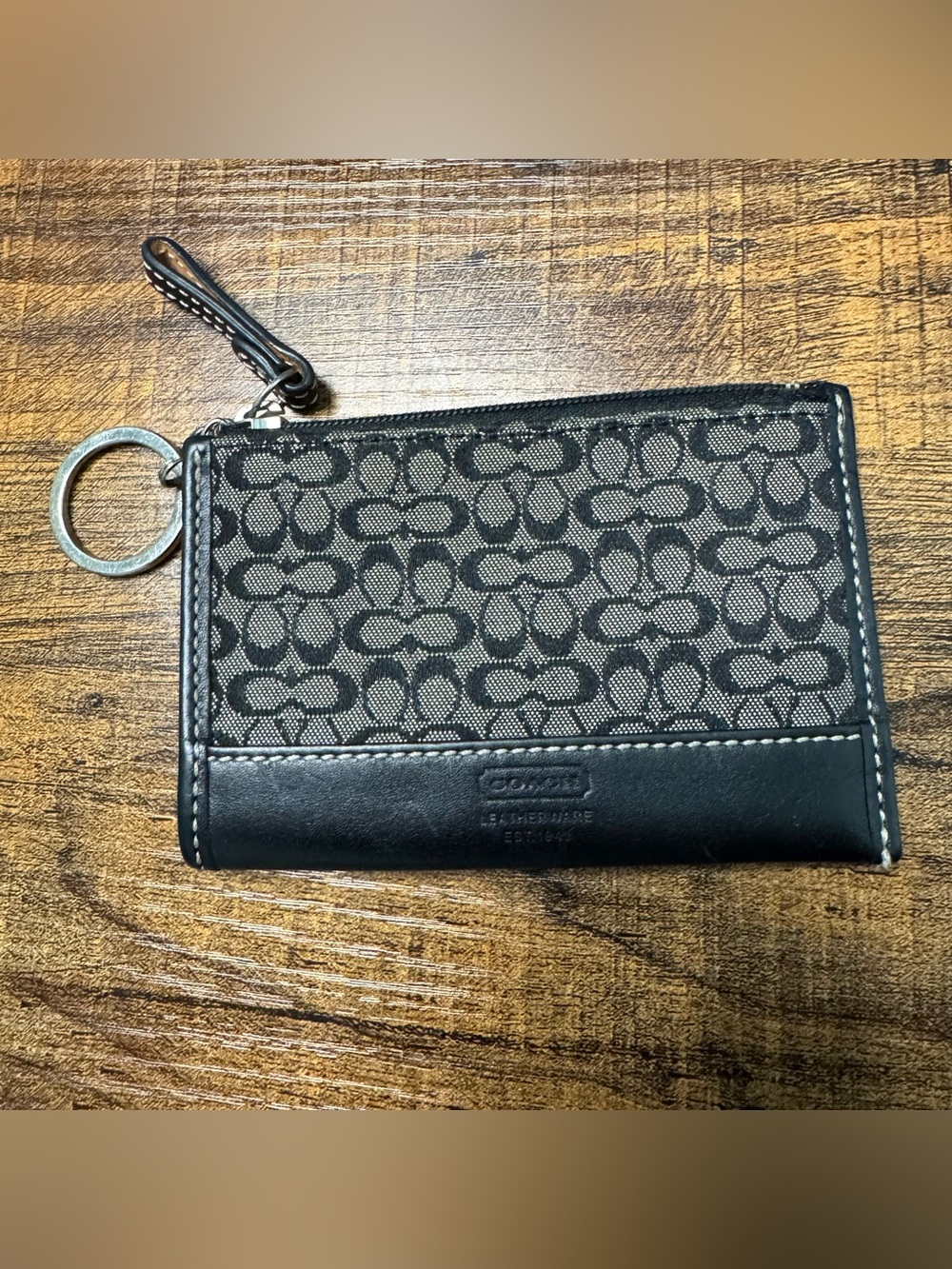 Coach Black Signature Card Case with Keyring